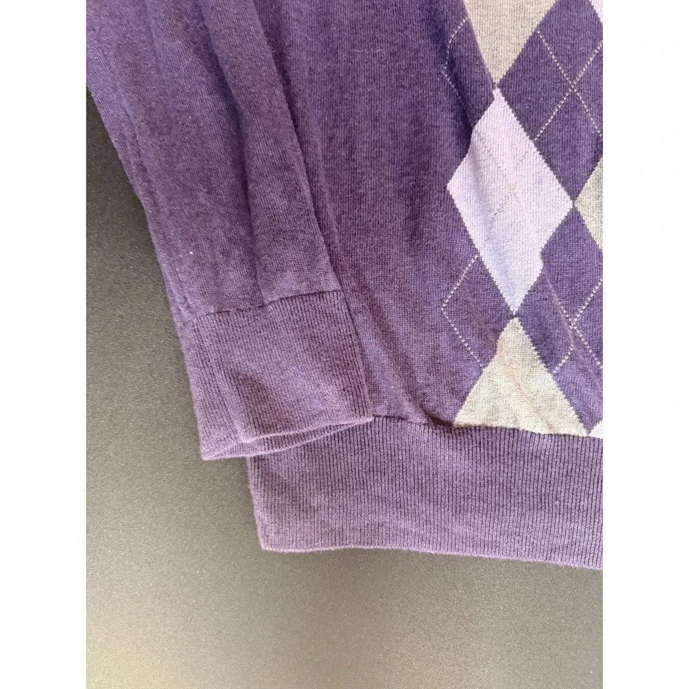 Banana Republic Men Purple Argyle Silk Cashmere Blend Sweater XL Y2K Preppy Golf